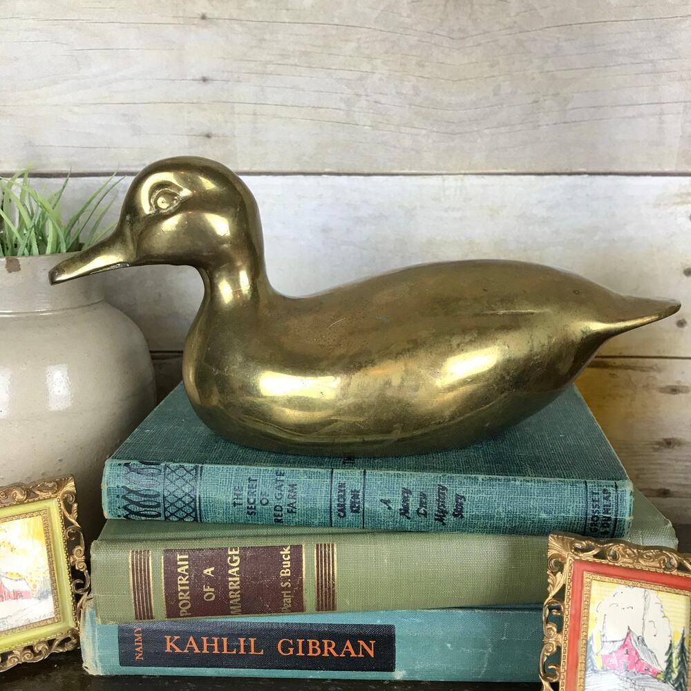 Vintage Brass Duck Large Rustic Cabin Mid-Century Shabby Farmhouse Holiday Decor